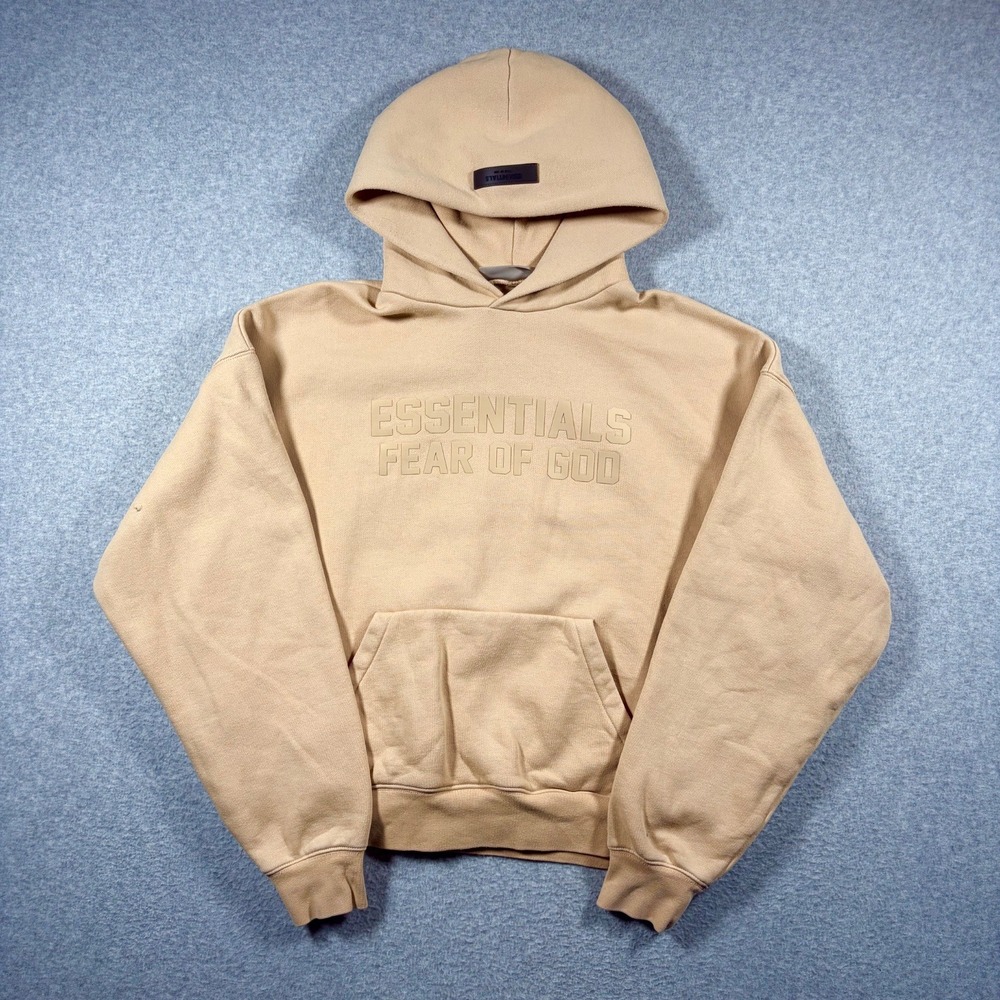Fear of God Essentials Hoodie Kids Size 14/16 Tan Pullover Logo Sweatshirt